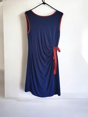 Saint Tropez West  Sleeveless Side Tie-Waist Dress with Coral Trim-L